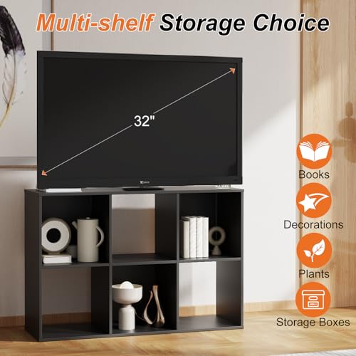 Sweetcrispy Black 6-Cube Storage Organizer - Modular Bookcase Shelf, Deep Black, 36"L