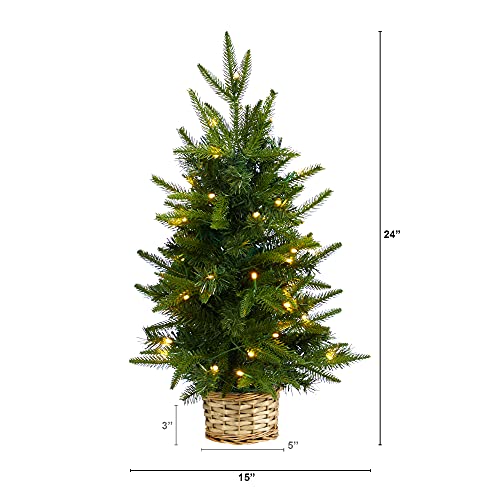 Mini Artificial Christmas Tree with 35 LED Lights in Decorative Basket - 2ft