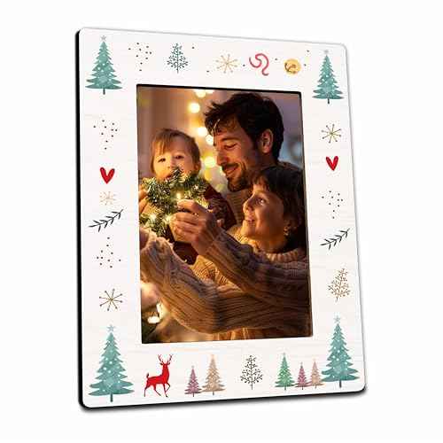Christmas Photo Frame Fits The 4x6 Inches Picture - Christmas Wooden Frame Decoration For Home Office Party - Christmas Elements Colorful Decorative Keepsake - Holiday Picture Frame For Gifting - A10
