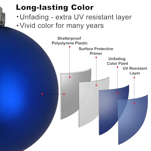 Royal Blue Christmas Balls 3.2 Inch - Set of 18 Shatterproof Holiday Ornaments