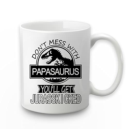 Aletege White Papasaurus Mug Don't Mess with Papasaurus 11oz Dad Gift