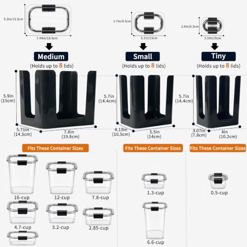 Saccik Black Food Container Lid Organizer for Rubbermaid Brilliance, 3-Piece Set
