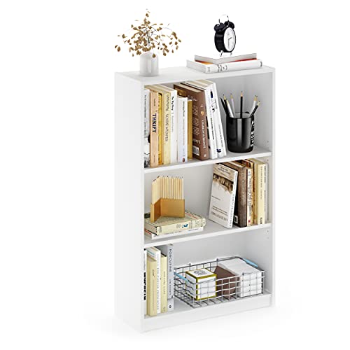 White Furinno Jaya 3-Tier Bookshelf with Adjustable Shelves