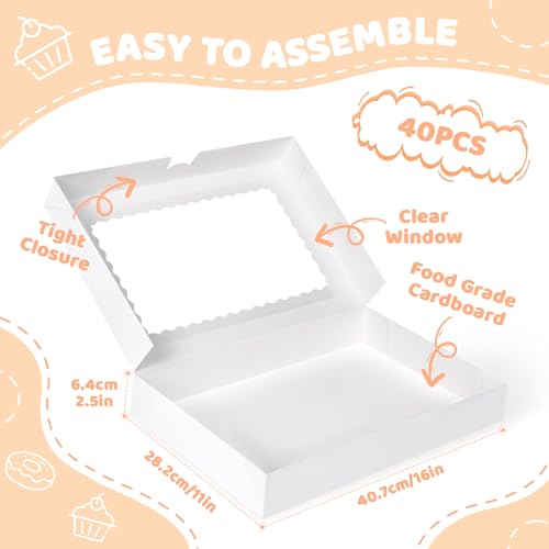 Dayacoco 40 Pack Bakery Boxes with Window - 16x11x2.5 Inches Donut & Pastry Packaging