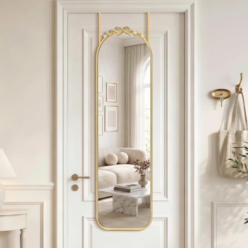 Gleaming Gold Full-Length Over-The-Door Mirror - 14x50 Inch Arched Design with Bow