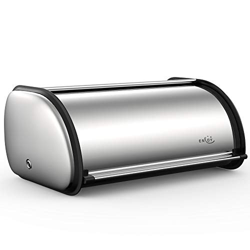 ENLOY Silver Stainless Steel Bread Box with Roll-Top Lid - Large Capacity Kitchen Organizer