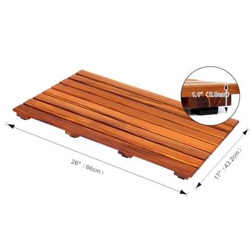Teak Shower Mat 26x17 Inches - Non-Slip Wooden Bath Mat for Spa & Bathroom