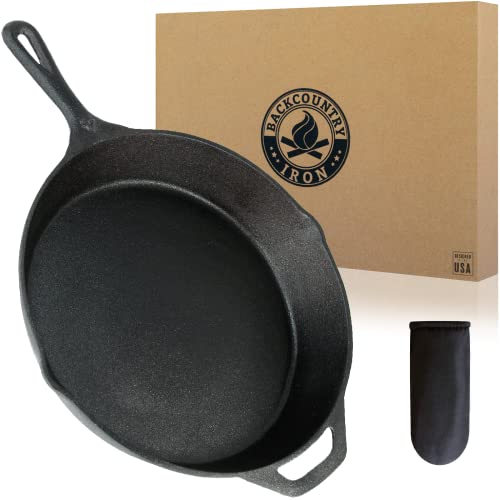 Backcountry Iron 12 Inch Pre-Seasoned Cast Iron Skillet - Large Round Cooking Pan