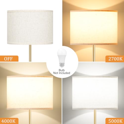 Ambimall 60-Inch Modern Floor Lamp with Beige Shade & Gold Pole - Tall Living Room and Bedroom Lighting (Without Bulb)