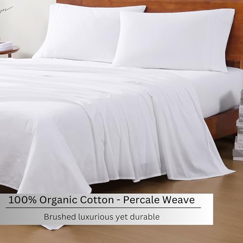 Twin XL Organic Cotton Sheet Set - White, 6 Pieces, Percale, Deep Pockets - Variation of THIS listing