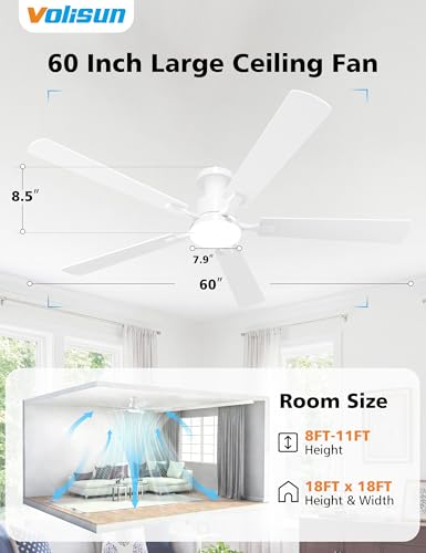 60 Inch Ceiling Fan with Lights - Remote & App Control, Dimmable LED, Reversible Flush Mount, White Variation