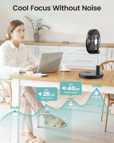 TriPole Foldable Standing Fan 12" Portable Rechargeable Quiet Fans, 6
