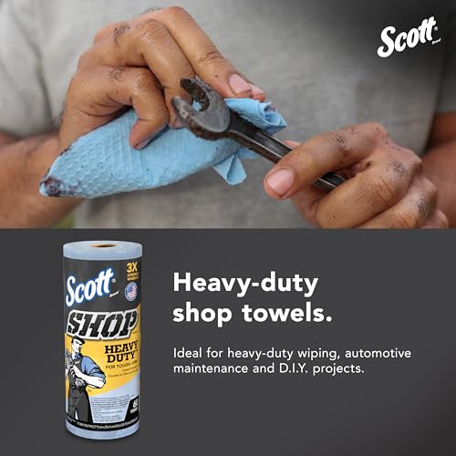 Heavy Duty Shop Towels - Absorbs Oil & Grease, 60 Towels per Roll, 12 Rolls/Case - Towels