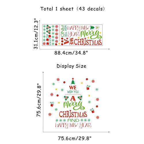 TOARTi Merry Christmas Quotes Wall Decals Happy New Year Quotes Stickers Christmas Tree Snowflake Stickers for Wall Christmas Party Supplies Christmas Window Clings