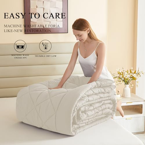 Alaskan King Size Comforter Beige 132x120 Oversized All-Season Down Alternative Quilt with 8 Corner Tabs - Extra Large Bed Duvet Insert