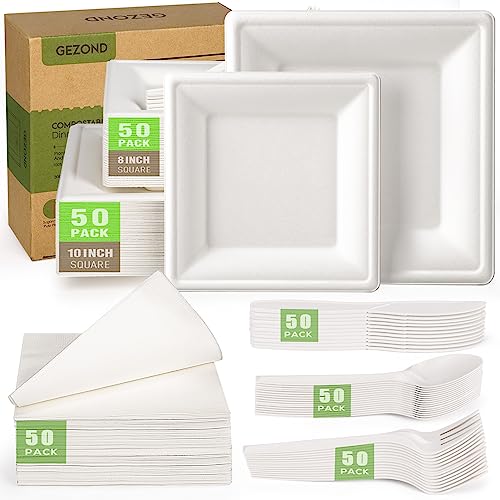 Disposable Compostable Paper Plates Set 300pcs - 10 Inch Eco-Friendly Dinnerware