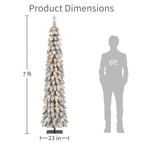 Puleo International 7ft Pre-Lit Flocked Alpine Pencil Christmas Tree