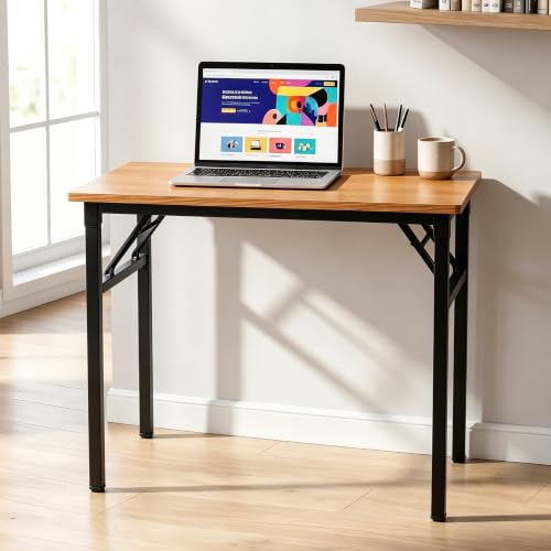 Need Small Folding Computer Desk 31.5x15.7 Inch Teak & Black Frame, No Assembly