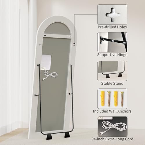 Koonmi Full Length Mirror with LED Lights, 56x20 Inches, Arched Standing Design