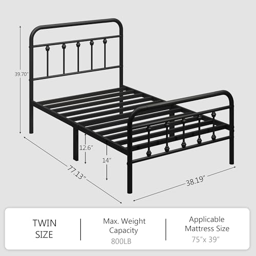 Twin Size Metal Bed Frame with Victorian Headboard & Footboard - Variation of THIS listing