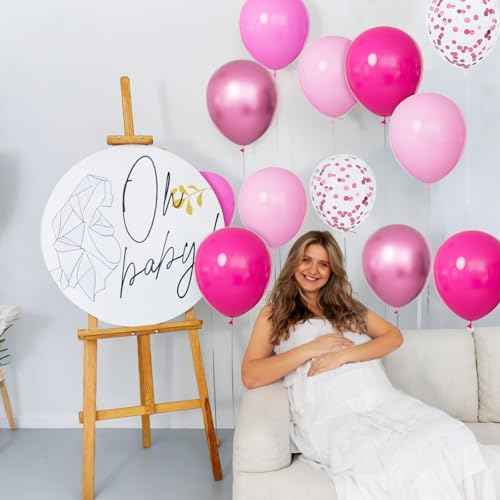 68Pcs Pink Balloons Kit 12 Inch Metallic Pink Balloon, Pink Confetti Balloon and Baby Pink Party Balloons with Ribbons for Birthday, Wedding, Baby Shower, Graduation Decorations.