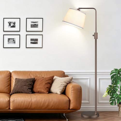 Dimmable Floor Lamp with Brown Linen Shade - Modern Arc Standing Light, 1000 Lumens LED Included
