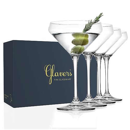 Martini Glasses Set of 4 - 10.5 Ounce Stemmed Cocktail Glasses for Bar & Home Entertaining