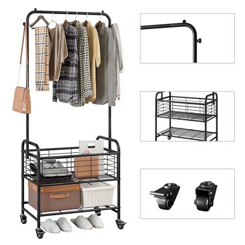 Laundry Cart with Wheels and Hanging Rack - Black, 1 Bag