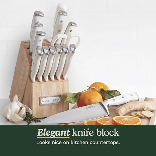 White 15-Piece Knife Set with Block - High Carbon Stainless Steel, Forged, Triple Rivet
