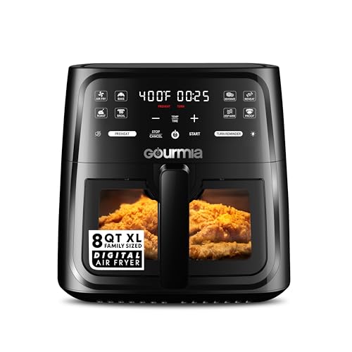 Gourmia 8 Qt Air Fryer with View Window & 8 Presets, Black - Family Size