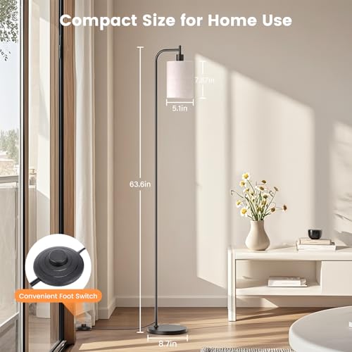 Beige Floor Lamp with Linen Shade, Dimmable Tall Standing Lamp with Remote & 3 Color Temperatures