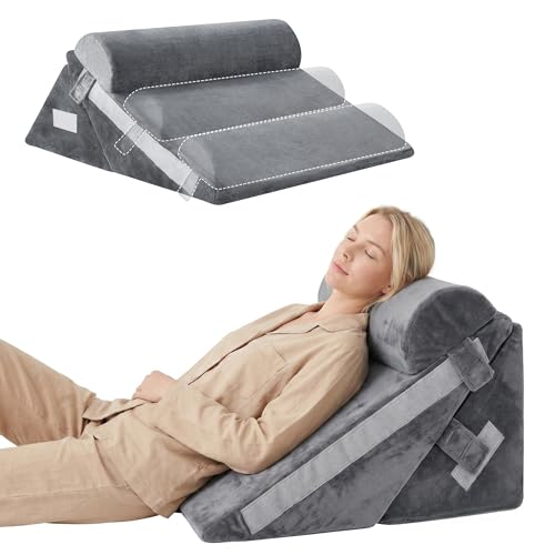 Grey 3-Piece Wedge Pillow Set for Post-Surgery, Acid Reflux & Sleep Apnea - Support & Relief