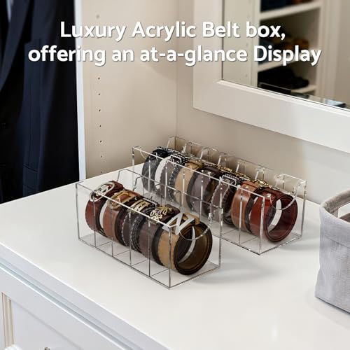 FEMELI 7-Compartment Acrylic Belt Organizer for Large Belts Closet Storage Box
