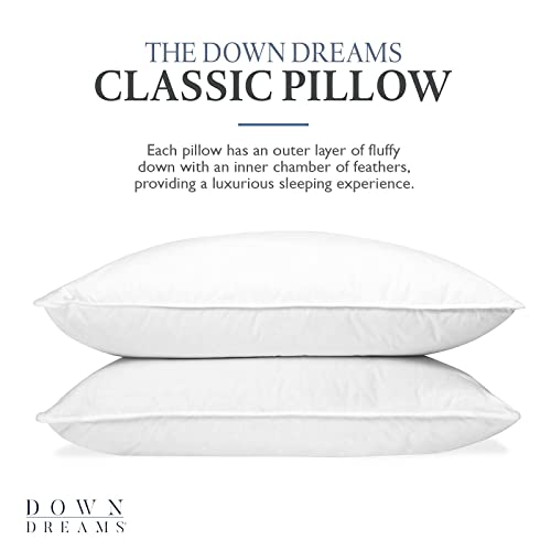 Queen Medium Support Down Dreams Classic Pillow 2-Pack - Luxurious Cotton Shell