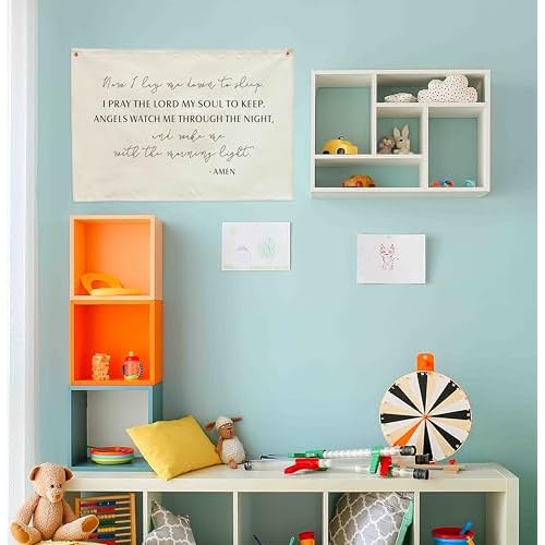 Rectangular Nursery Wall Banner Decor-Hanging Flag Poster Wall Art for Bedroom Decoration, Baby Growth Stuff-Baby Shower Birthday Christmas Gift for Baby Boys Girls Kids-Now I Lay Me Down to Sleep