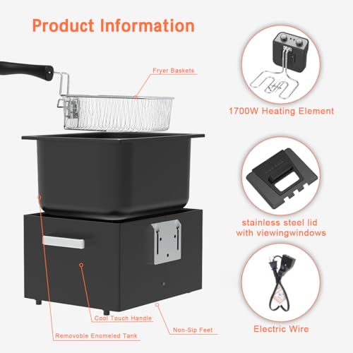 Vexon 1800W Large Electric Deep Fryer with 3 Baskets, View Window, Adjustable Temp, Black