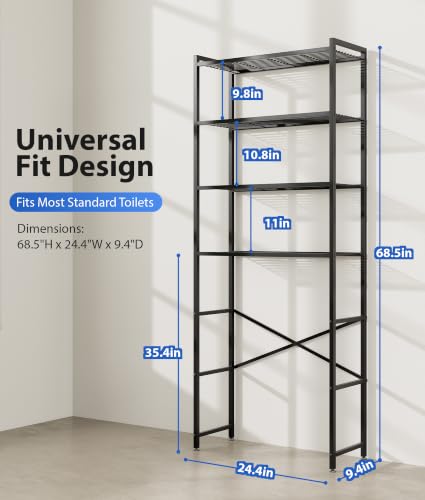 Over The Toilet Storage Rack - 4-Tier Bathroom Organizer with Mesh Shelves, Adjustable Feet & Anti-Tip Kit