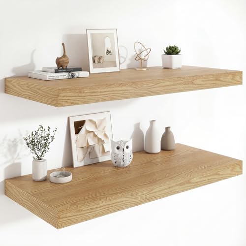 Deep Floating Wall Shelves Set of 2 - 36 x 12 Inches Oak Finish