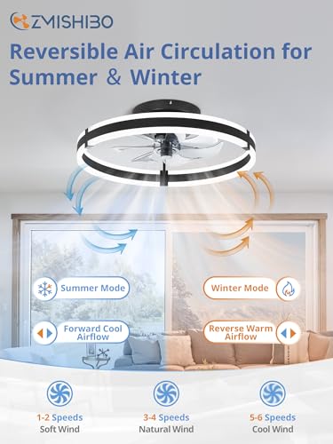 Low Profile 19.7 Inch Ceiling Fan with Lights and Remote Control - Black, Smart App Compatible