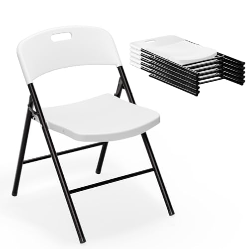 6 Pack Folding Plastic Chairs - Portable Indoor Outdoor Seating, 350 lbs Capacity, White Variation