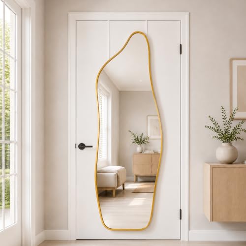 TinyTimes Gold Dolphin Full Length Wall Mirror 48x16 Inches - Modern Organic Design