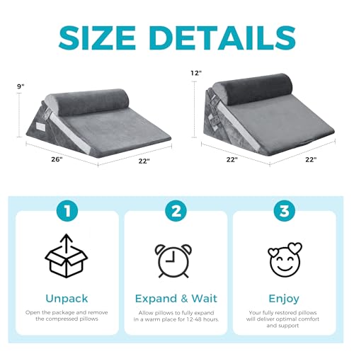 Grey 3-Piece Wedge Pillow Set for Post-Surgery, Acid Reflux & Sleep Apnea - Support & Relief