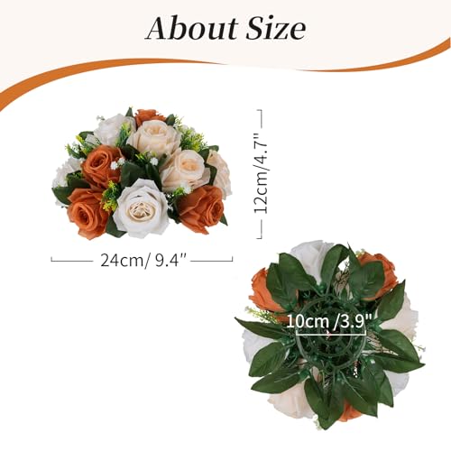 BLOSMON Flower Balls Wedding Centerpieces - Terracotta, 10 Pcs, Fake Roses, 3 Colors