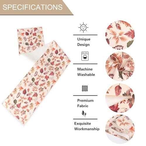 OWENIE Fall Table Runner for Kitchen Dining Table, Thanksgiving Autumn Printed Harvest Pumpkins Maple Leaves Textured Fabric Halloween Holiday Home Decorations, Water-Proof, Washable, 13" W x 90" L