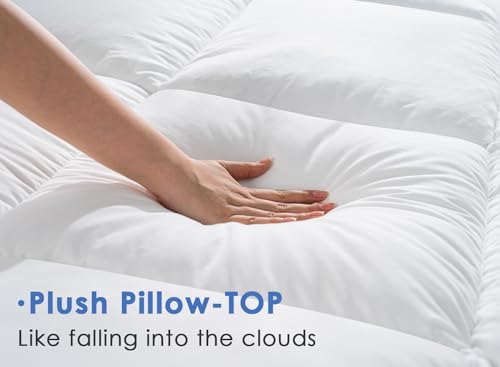 Queen Cooling Mattress Topper with Plush Pillow Top - Classic Square White