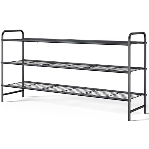 Kitsure Black Stainless Steel 3-Tier Shoe Rack Organizer - 37.3" Wide