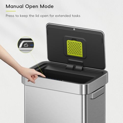 50L Touchless Motion Sensor Trash Can - Stainless Steel, Matte Finish