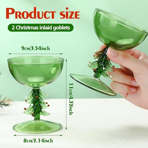 Sunnychicc 2 Pcs Green Christmas Tree Stemmed Wine Glasses 5.5oz – Tree Trunk Stemware