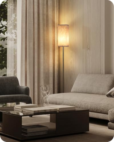 Dimmable Floor Lamp with Remote & Foot Switch - Black & Beige, 64.2 Inch Modern Corner Standing Lamp with 10W Bulb