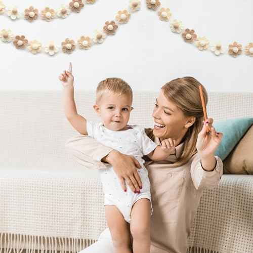 Glaciart One Felt Flower Garland - Fun Party Decorations for Easter, Spring & Birthdays - Home Decor for Living Room, Bedroom, Baby Room - 100% Natural Wool Pom Poms with Cotton String - 5.5 Ft.